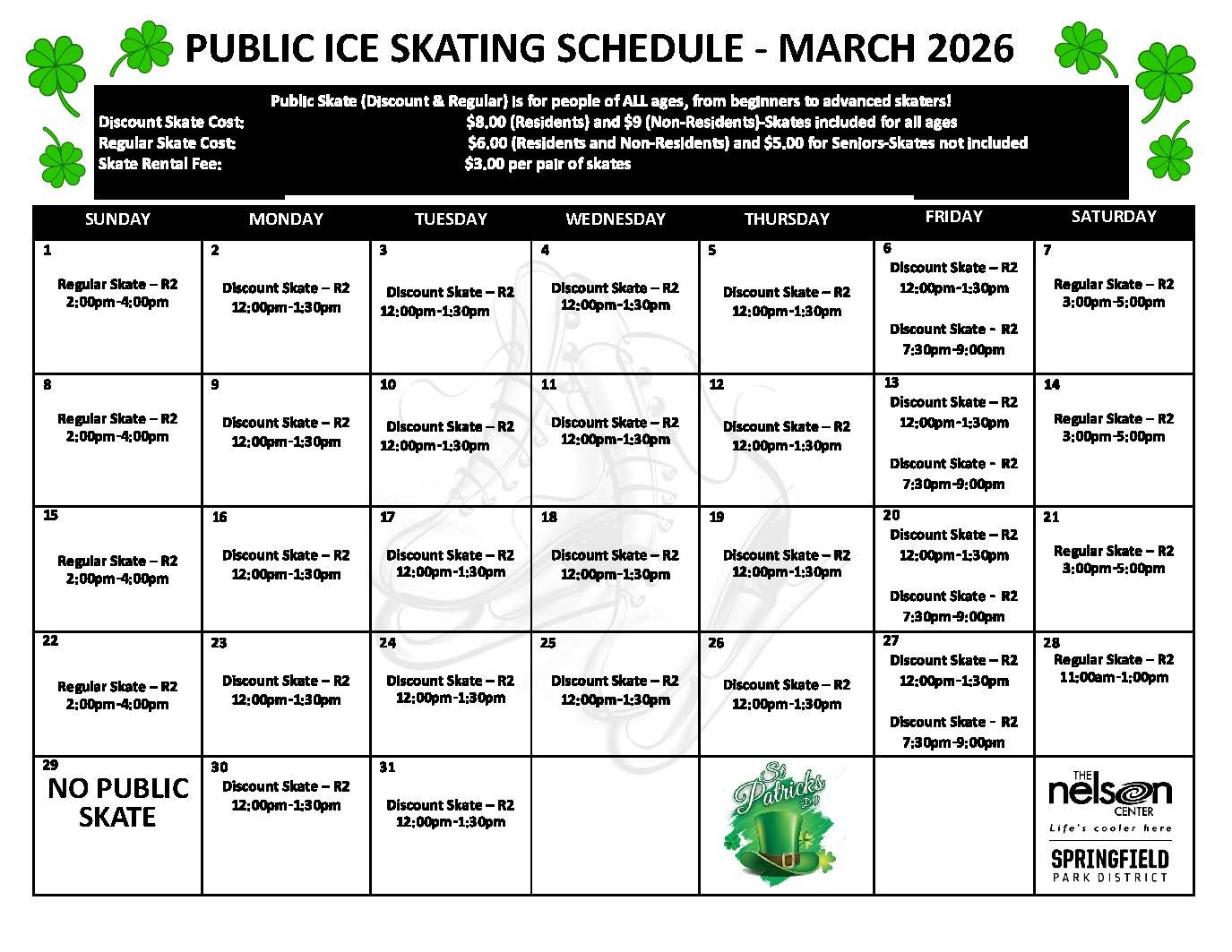March Public Ice Skating Schedule